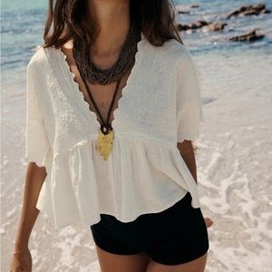 Zara Ecru Embroidered Top